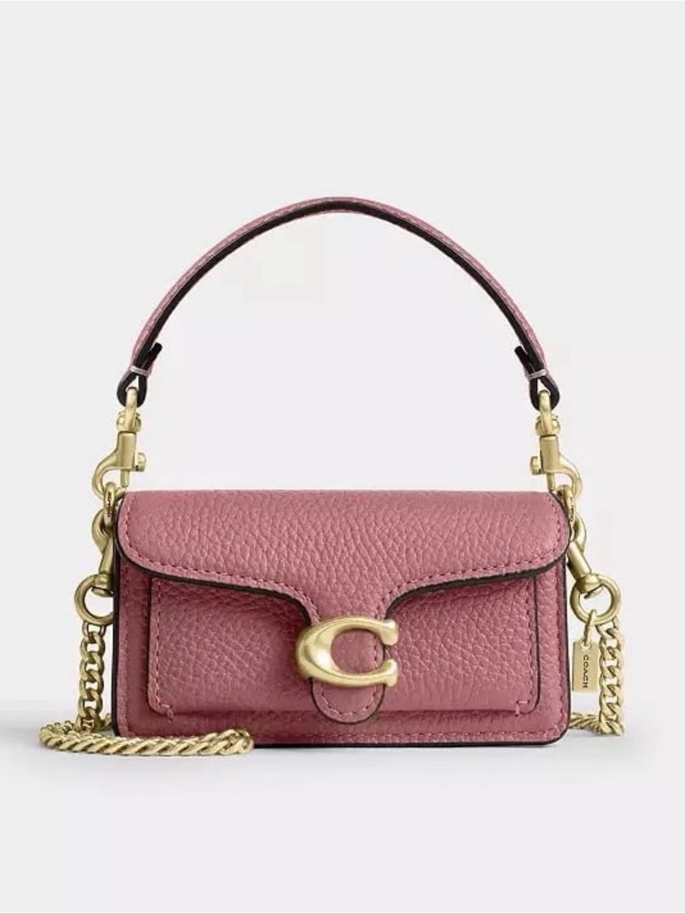 Coach Mini Tabby Bag Charm Wallet on Chain Brass/Peony Pink Pebble Leather NWT